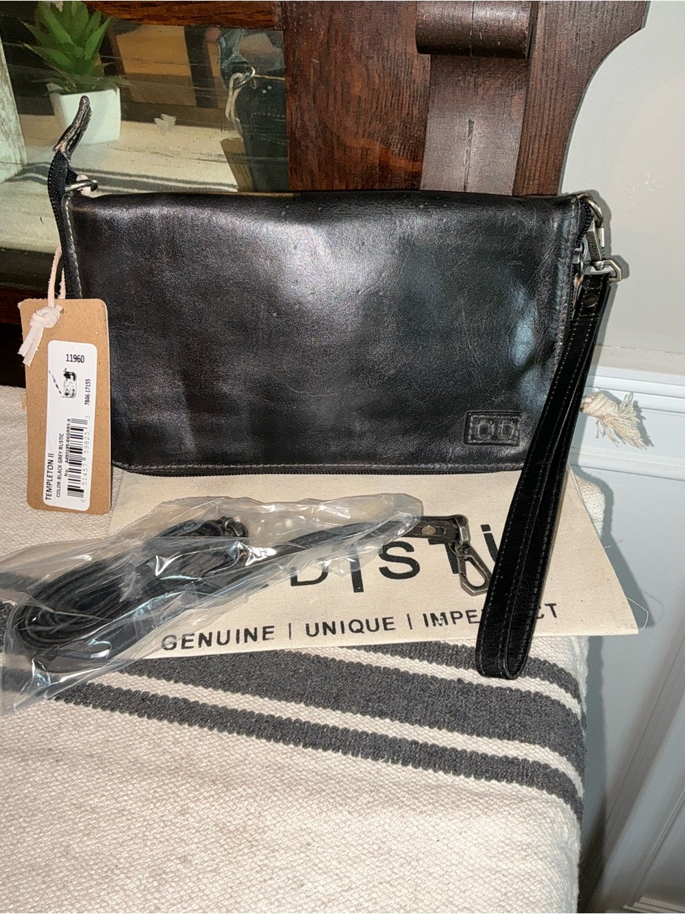 NWT Bed Stu TEMPLETON II Black Grey Rustic Crossbody Bag Wristlet Wallet  $189